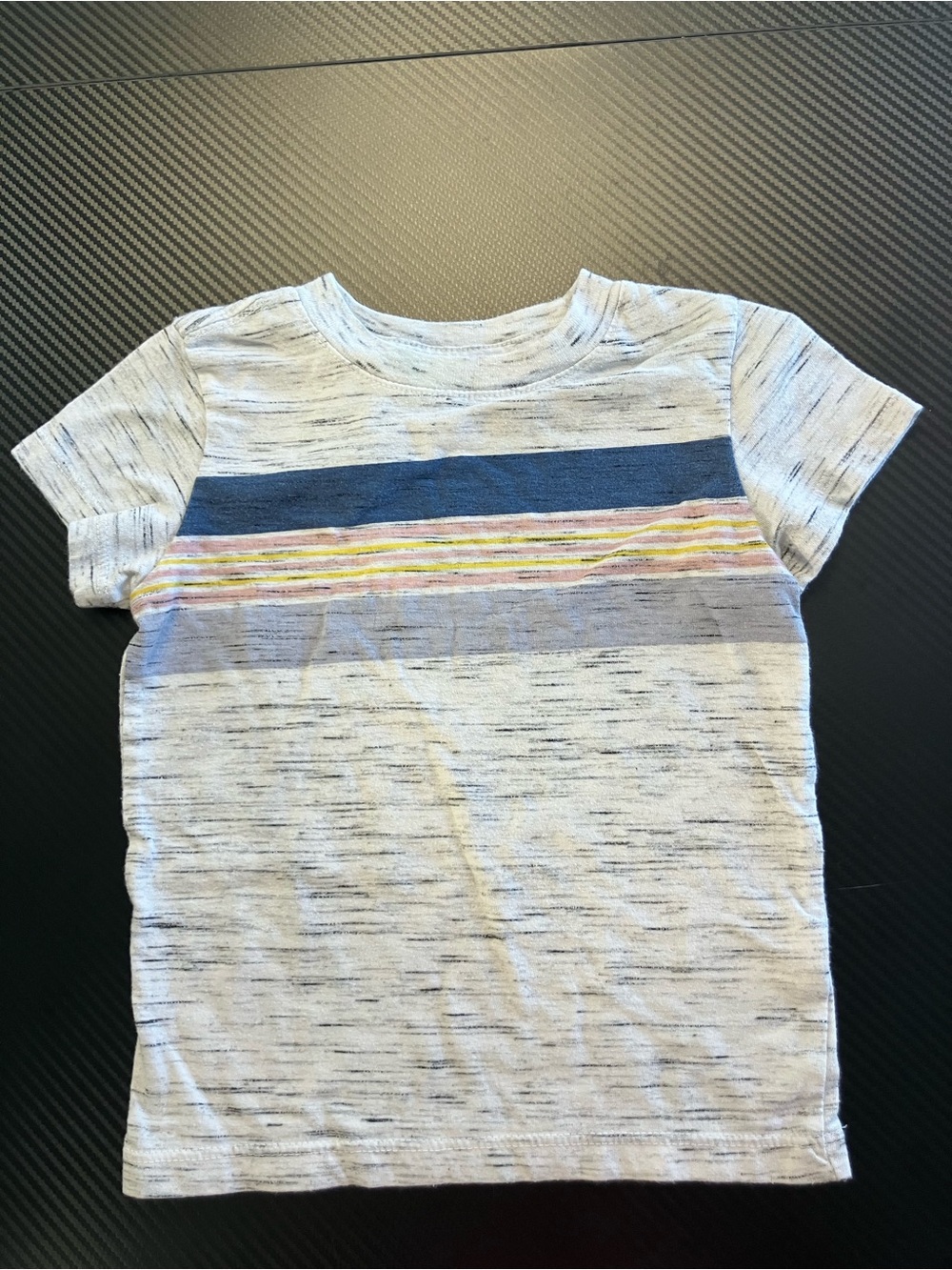Cat & Jack Heathered White Tee with Blue and Pastel Stripe Chest